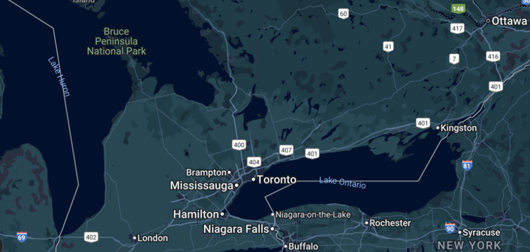 fish die-offs in Lake Ontario 2025_Map view of Toronto